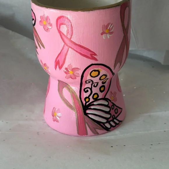 Unique Hand Painted Breast Cancer Awareness Design Face Ceramic Planter Vase - Picture 2 of 4
